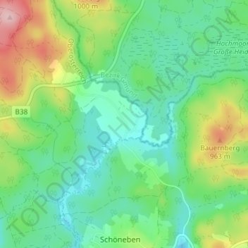 Guguの地形図、標高、地勢