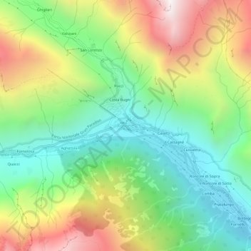 Rosoneの地形図、標高、地勢