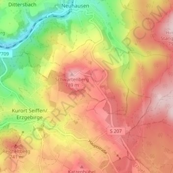 Heidelbachの地形図、標高、地勢