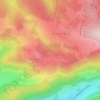 Le Peupréの地形図、標高、地勢