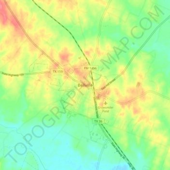 Bellvilleの地形図、標高、地勢