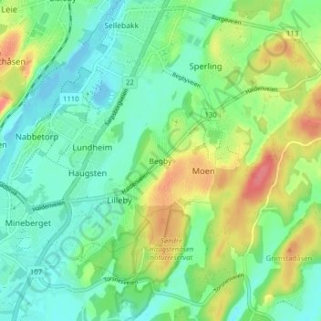 Begbyの地形図、標高、地勢