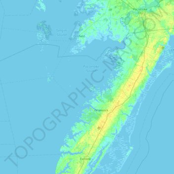 Old Beachの地形図、標高、地勢