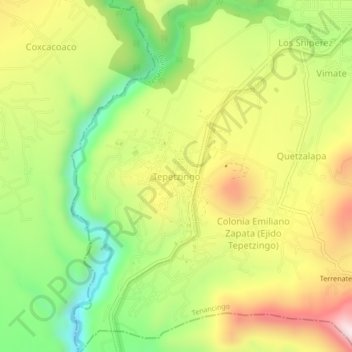 Tepetzingoの地形図、標高、地勢