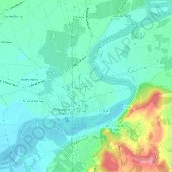 Bruyèresの地形図、標高、地勢