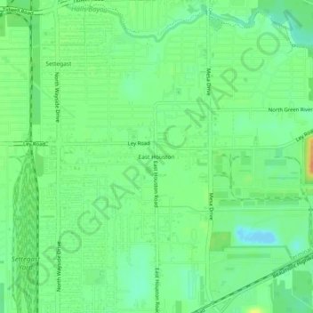 East Houstonの地形図、標高、地勢