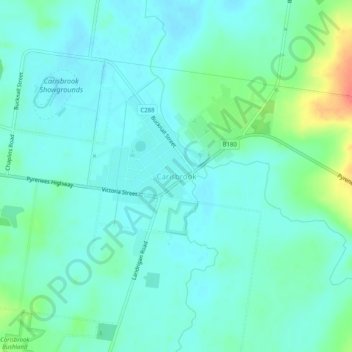 Carisbrookの地形図、標高、地勢