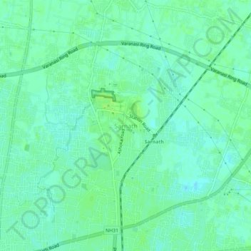 Sarnathの地形図、標高、地勢