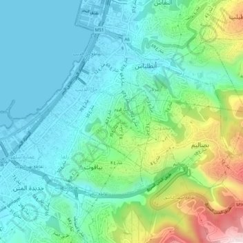 Bqennayaの地形図、標高、地勢
