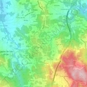 Linharesの地形図、標高、地勢