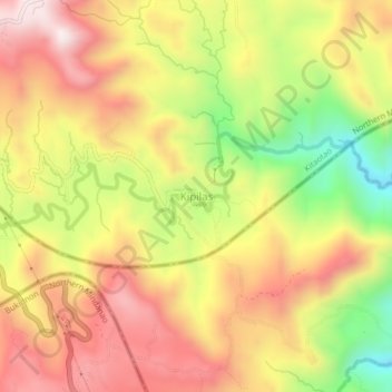 Kipilasの地形図、標高、地勢