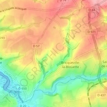 Le Breuilの地形図、標高、地勢