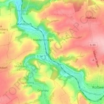 Ullrichsbergの地形図、標高、地勢