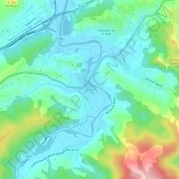 Oruñaの地形図、標高、地勢