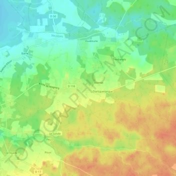 Gadouの地形図、標高、地勢
