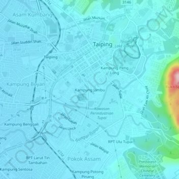 Kampung Jambuの地形図、標高、地勢