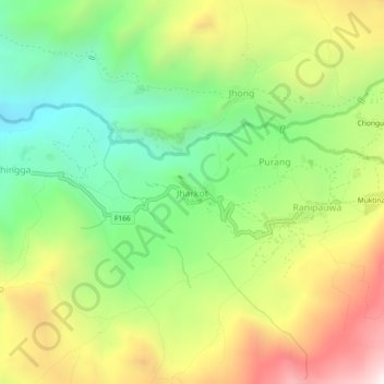 Jharkotの地形図、標高、地勢