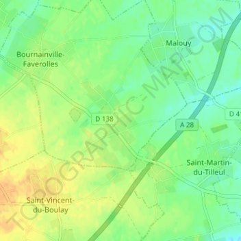 Les Mares Pulantesの地形図、標高、地勢