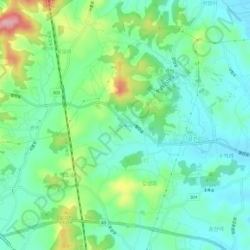 Songgok-riの地形図、標高、地勢