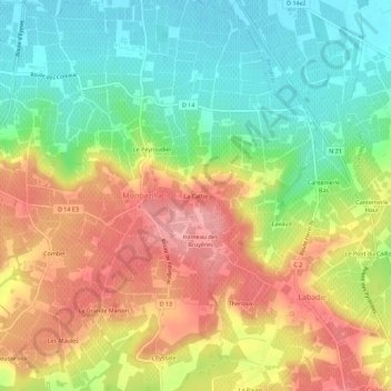 La Cattieの地形図、標高、地勢