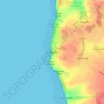 Cran Barbierの地形図、標高、地勢