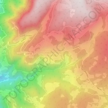 Oberinnの地形図、標高、地勢