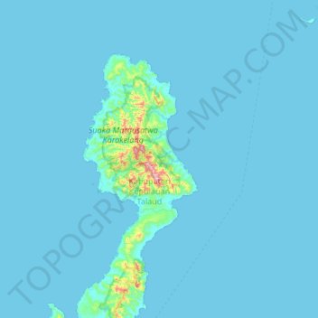 Kepulauan Talaudの地形図、標高、地勢