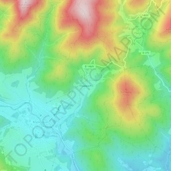 Houppachの地形図、標高、地勢