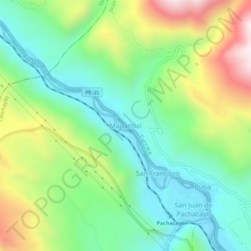 Manantialの地形図、標高、地勢