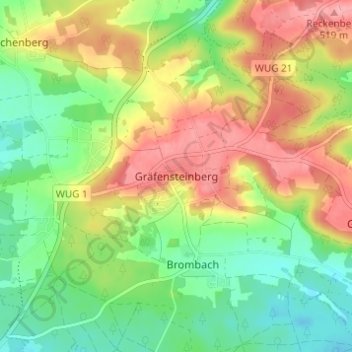 Gräfensteinbergの地形図、標高、地勢
