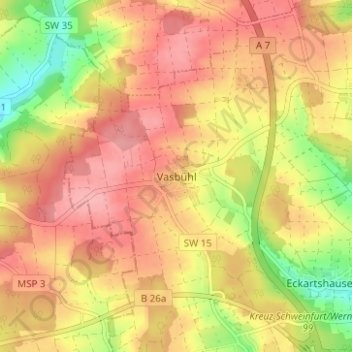 Vasbühlの地形図、標高、地勢