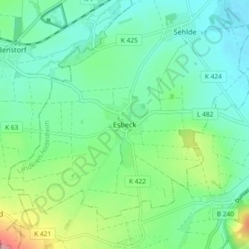 Esbeckの地形図、標高、地勢