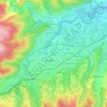 Les Jardins de Clovisの地形図、標高、地勢