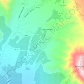 Jahuelの地形図、標高、地勢