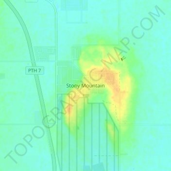 Stony Mountainの地形図、標高、地勢