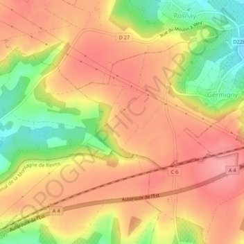 La Queue des Maraisの地形図、標高、地勢