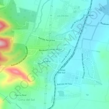 Lomas del Surの地形図、標高、地勢