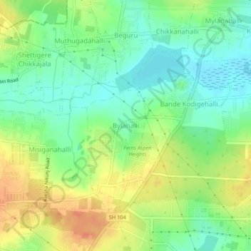 Bylahalliの地形図、標高、地勢