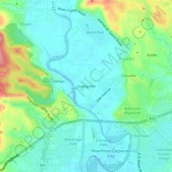 Uyangurenの地形図、標高、地勢