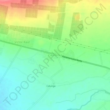 Californiaの地形図、標高、地勢