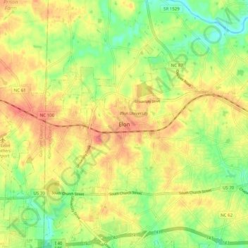 Elonの地形図、標高、地勢