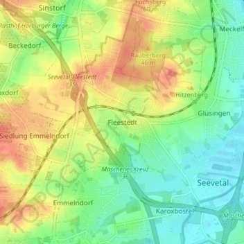 Fleestedtの地形図、標高、地勢