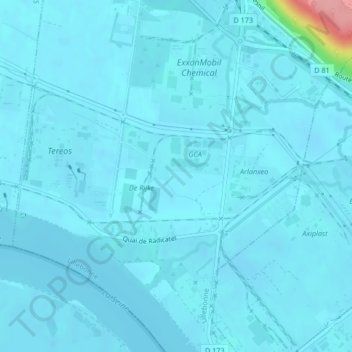 Les Herbagesの地形図、標高、地勢