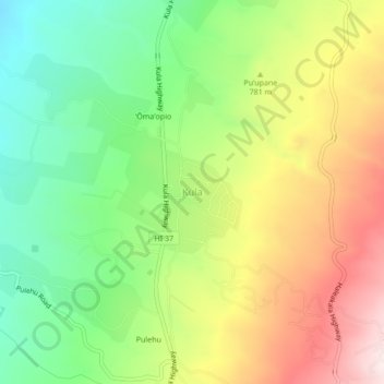 Kulaの地形図、標高、地勢