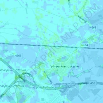 Eindewegeの地形図、標高、地勢