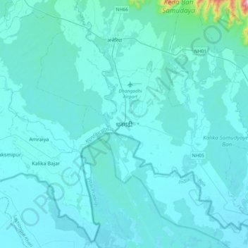 ダンガディの地形図、標高、地勢