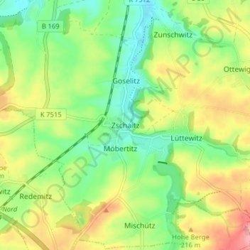 Zschaitzの地形図、標高、地勢