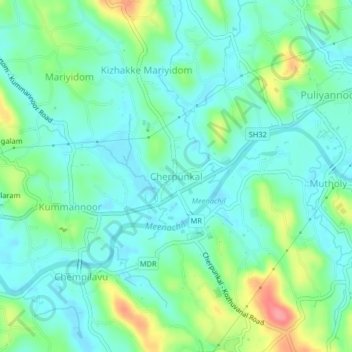 Cherpunkalの地形図、標高、地勢