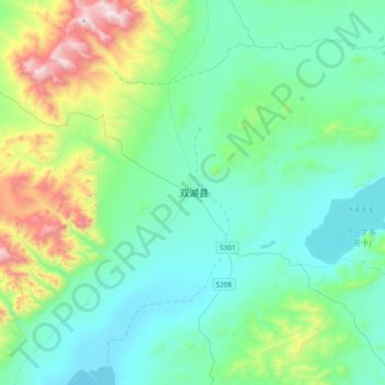 双湖县の地形図、標高、地勢