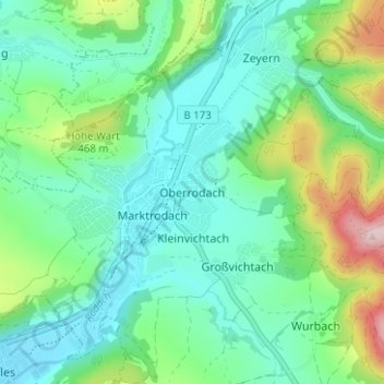 Oberrodachの地形図、標高、地勢